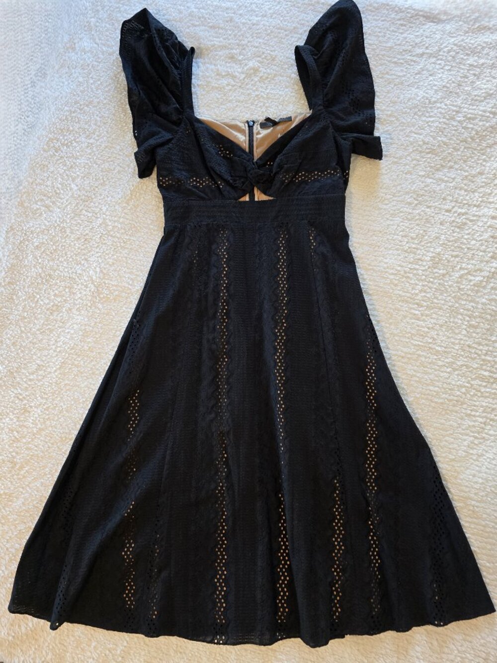 NWT BCBGMaxAzria Black Eyelet Cutout Midi Dress, Size 10